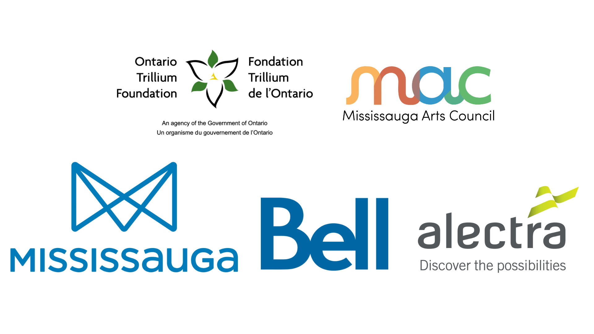 Ontario Trillium Foundation, Mississauga Arts Council, City of Mississauga, Bell, Alectra.