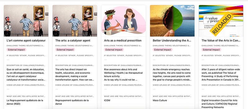Screenshot of Gallery of Ideas from Airtable.